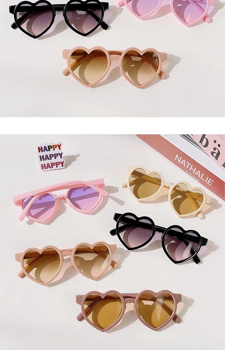Baby Girls Cute Solid Color Heart Shape Outdoor Sun Protection Sunglasses Children Lovely Acrylic UV400 Sunglasses Kids Glasses