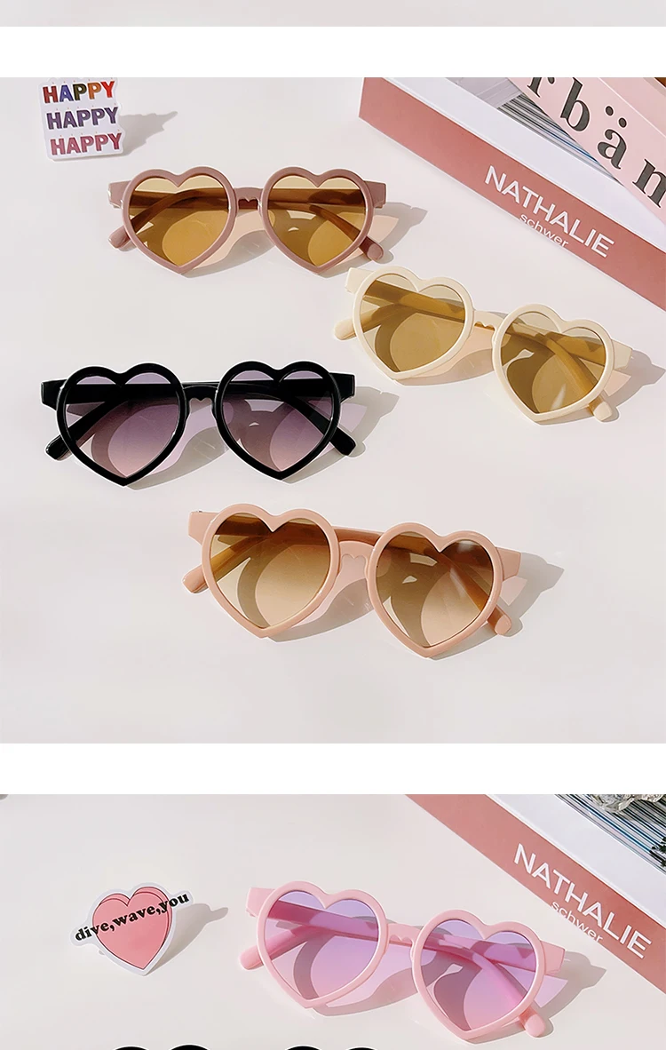 Baby Girls Cute Solid Color Heart Shape Outdoor Sun Protection Sunglasses Children Lovely Acrylic UV400 Sunglasses Kids Glasses