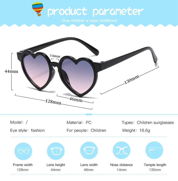 Baby Girls Cute Solid Color Heart Shape Outdoor Sun Protection Sunglasses Children Lovely Acrylic UV400 Sunglasses Kids Glasses