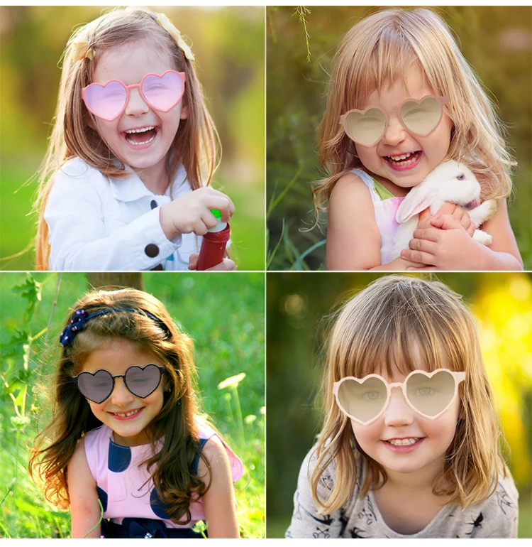 Baby Girls Cute Solid Color Heart Shape Outdoor Sun Protection Sunglasses Children Lovely Acrylic UV400 Sunglasses Kids Glasses