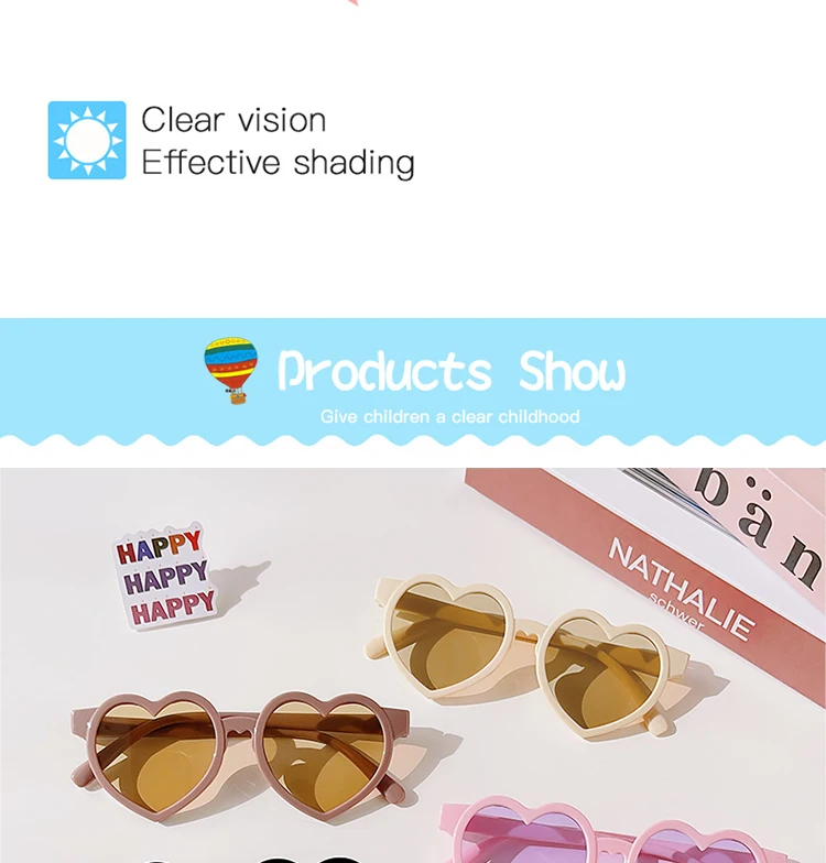 Baby Girls Cute Solid Color Heart Shape Outdoor Sun Protection Sunglasses Children Lovely Acrylic UV400 Sunglasses Kids Glasses