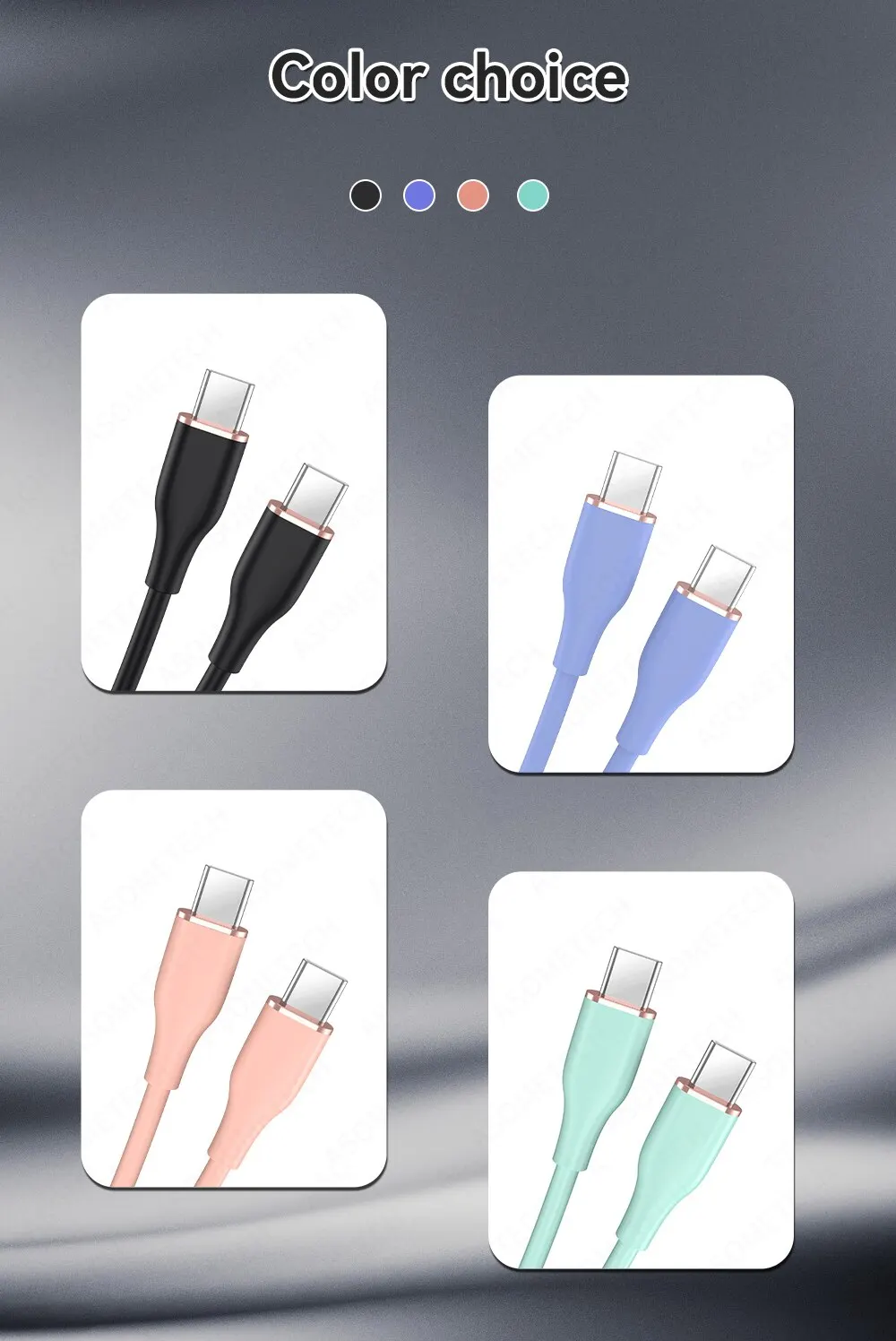 ASOMETECH 2M 60W Fast USB C Cable Type C Cable Fast Charging Data Cord Charger USB Cable C For Samsung S21 S20 A51 Xiaomi Mi 10