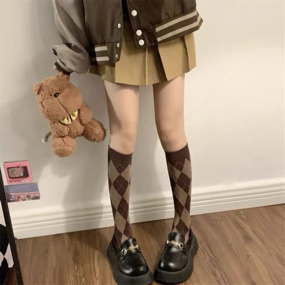 Cool Japanese Cotton Women Knee High Socks Plaid Ladies Girl School Party Street Dancing Knee Warm Sock For Women Dropshipping