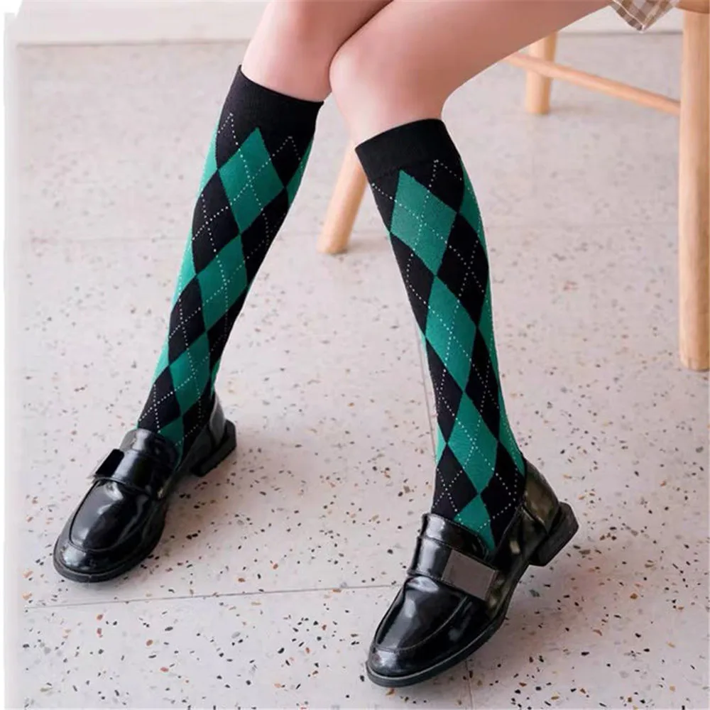 Cool Japanese Cotton Women Knee High Socks Plaid Ladies Girl School Party Street Dancing Knee Warm Sock For Women Dropshipping