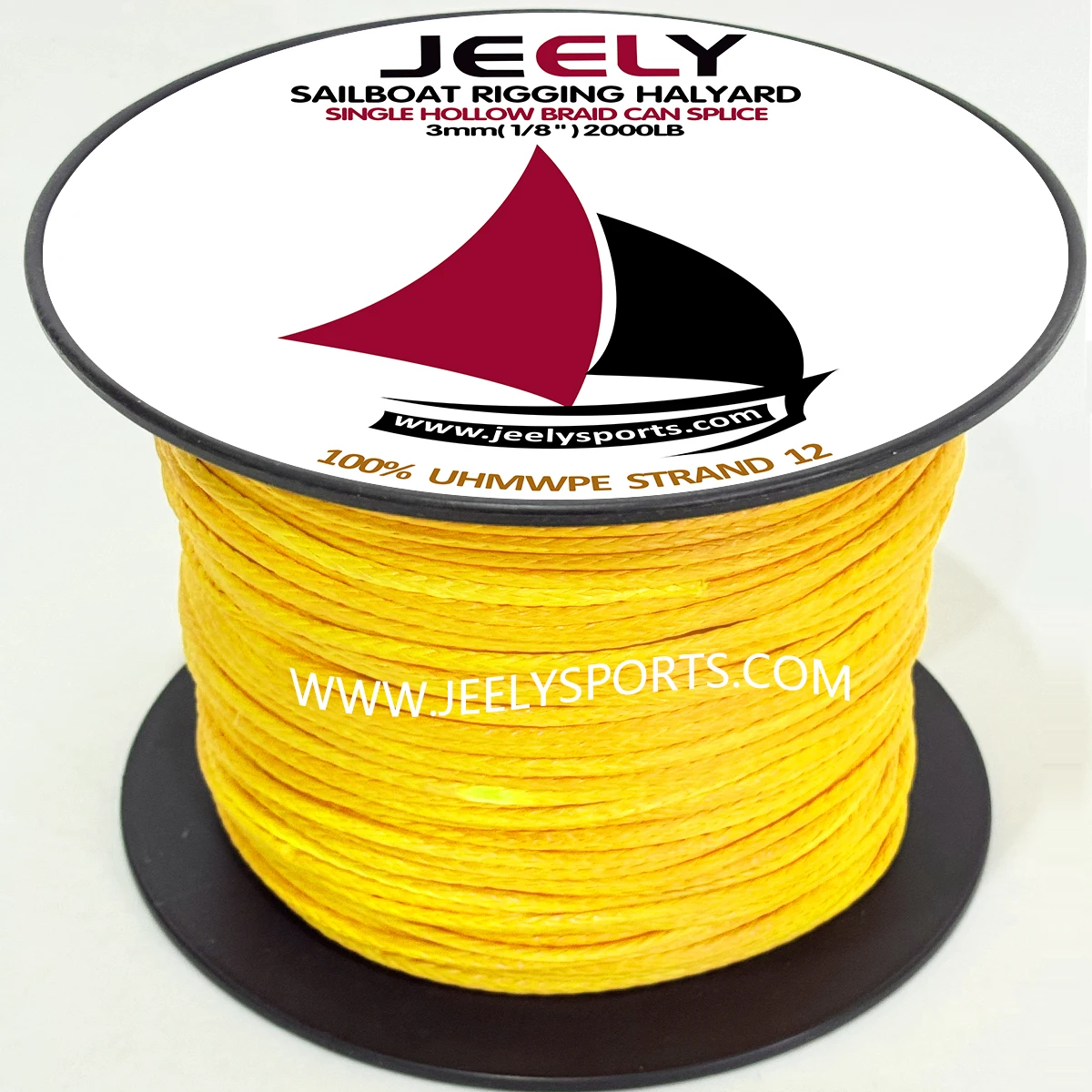20m 3mm 12 Strands 2000LB UHMWPE Hollow Braid Sailboat Rigging Halyard Towing Winch Rope