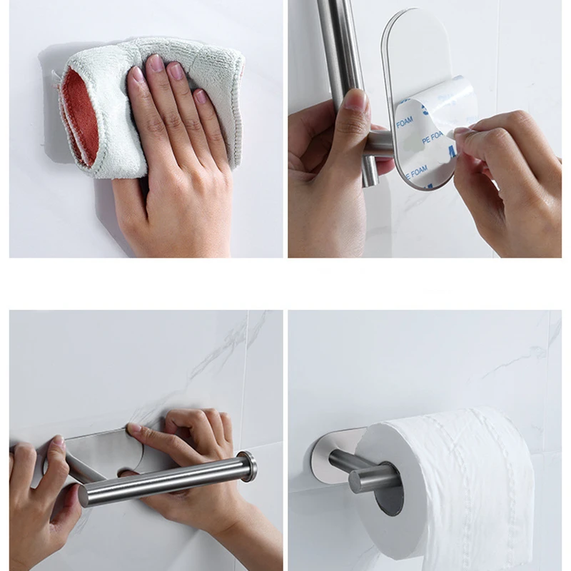 Adhesive Punch-free Toilet Roll Paper Towel Holder Organizer Wall Mount Storage Kitchen Bathroom No Drill Tissue Dispenser