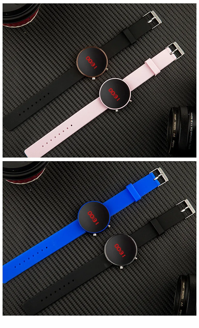 Women Digital Watch Silicone Girl Watch Personality Round Electronic Clock Waterproof Travel Outdoor Sports Digital Wristband
