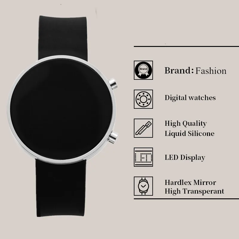 Women Digital Watch Silicone Girl Watch Personality Round Electronic Clock Waterproof Travel Outdoor Sports Digital Wristband