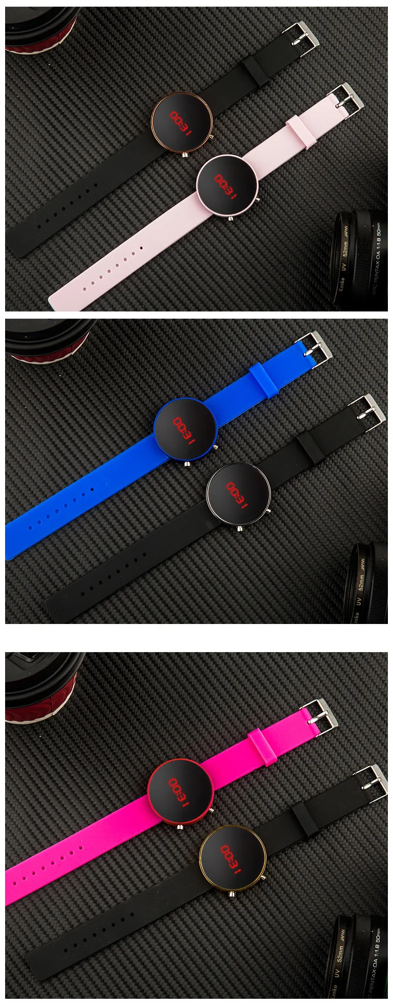Women Digital Watch Silicone Girl Watch Personality Round Electronic Clock Waterproof Travel Outdoor Sports Digital Wristband
