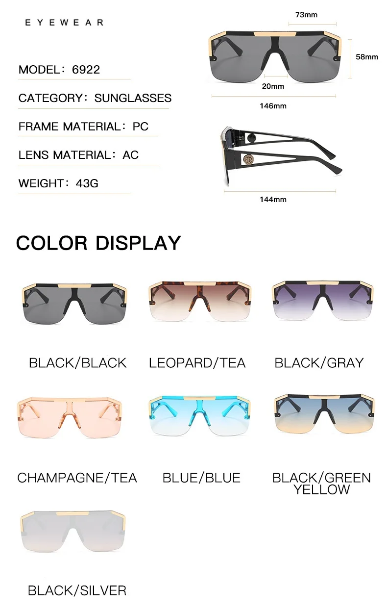 1/2PCS Men And Women Oversized Square Fashion Sunglasses Sports Driving Glasses Gradient Colored Sunglasses Uv400 2023