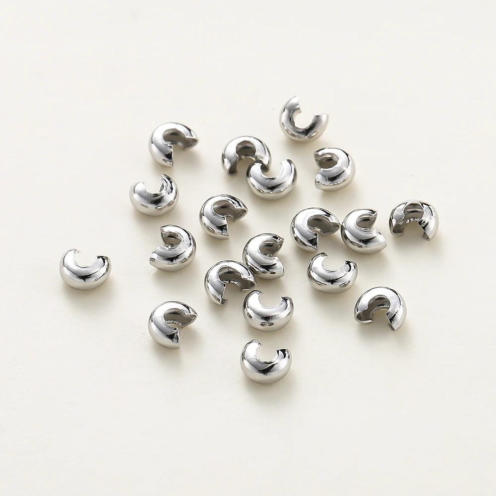 50/100Pcs 3/4/5mm 14K/18K Gold Plated Brass Open Crimp Beads Covers Crimp End Beads Stopper Spacer Bead for DIY Jewelry Making