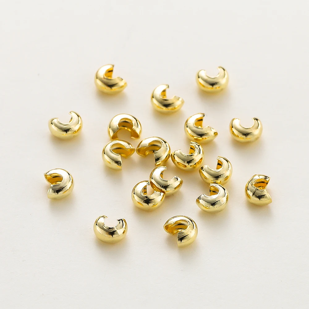 50/100Pcs 3/4/5mm 14K/18K Gold Plated Brass Open Crimp Beads Covers Crimp End Beads Stopper Spacer Bead for DIY Jewelry Making