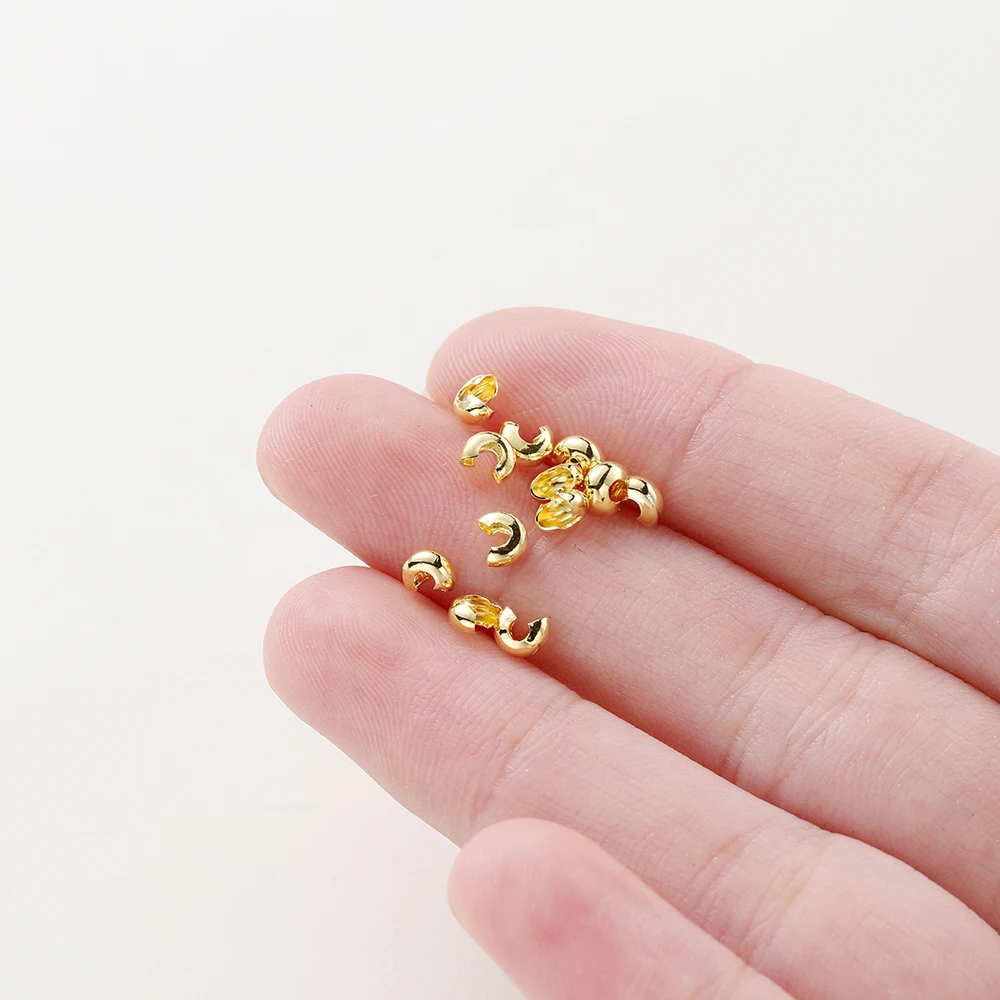 50/100Pcs 3/4/5mm 14K/18K Gold Plated Brass Open Crimp Beads Covers Crimp End Beads Stopper Spacer Bead for DIY Jewelry Making