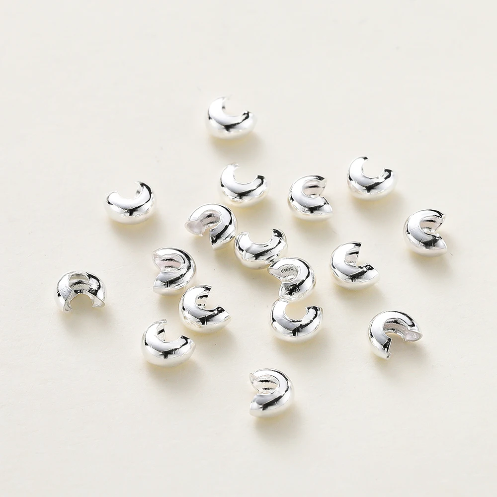 50/100Pcs 3/4/5mm 14K/18K Gold Plated Brass Open Crimp Beads Covers Crimp End Beads Stopper Spacer Bead for DIY Jewelry Making