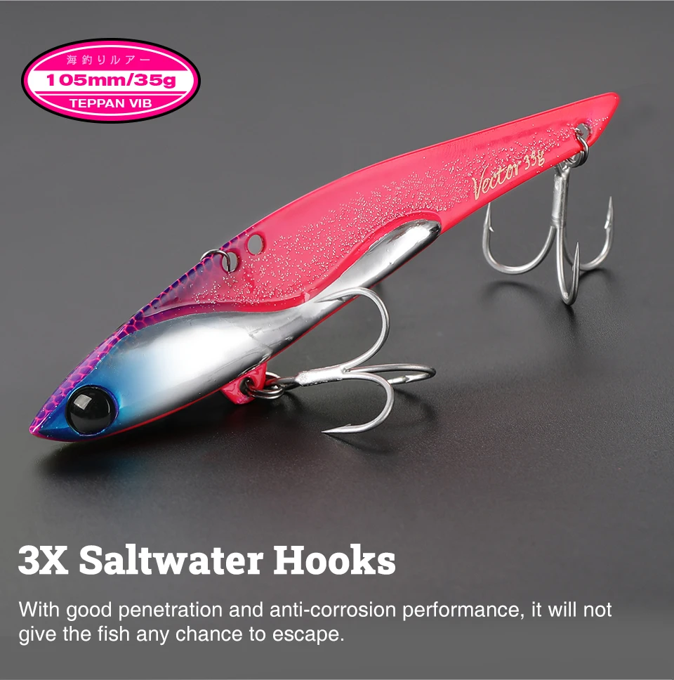 TSURINOYA 35g Teppan VIB Fishing Lure VECTOR DW38-C 105mm Vibration Shore Fishing Long Casting Metal Hard Bait Seabass Flounder