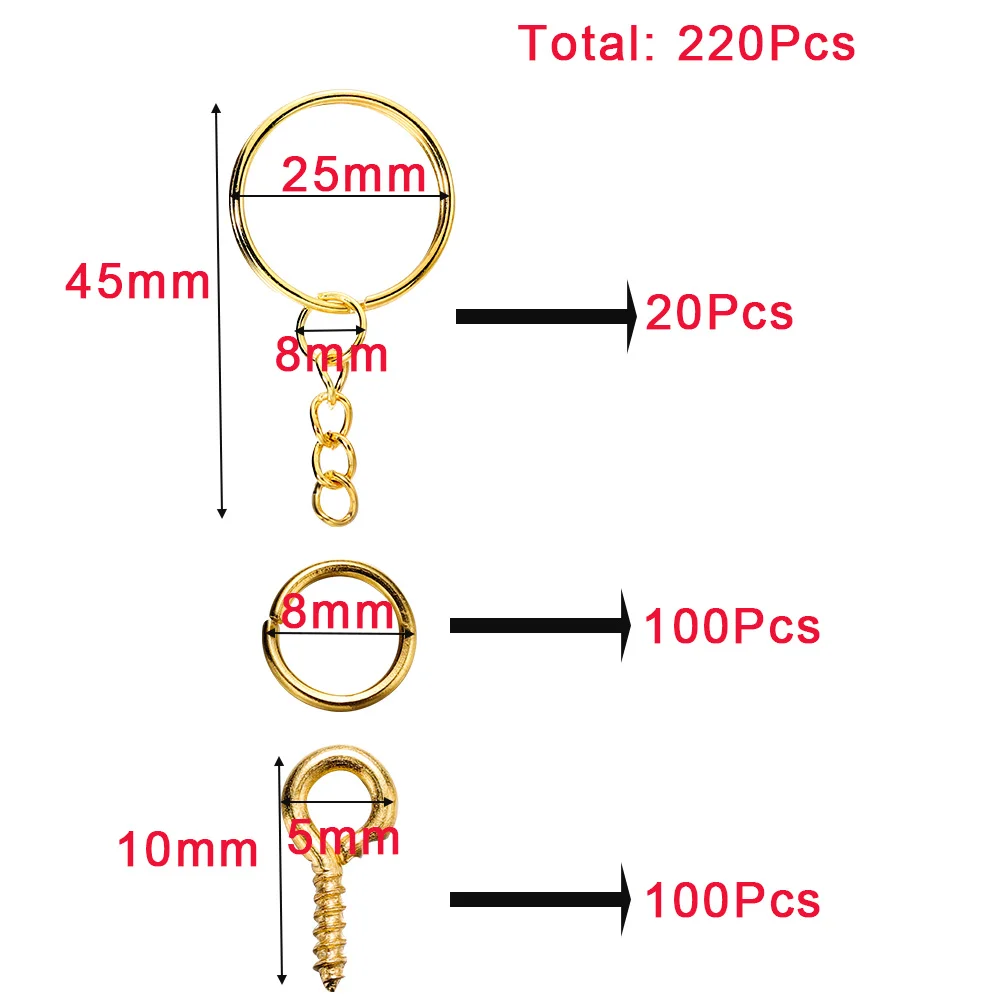 110/220pcs/Set Keychain Open Jump Rings Eye Pins Jewelry Making Accessories Kits for DIY Epoxy Resin Key Chain Key Ring Pendants