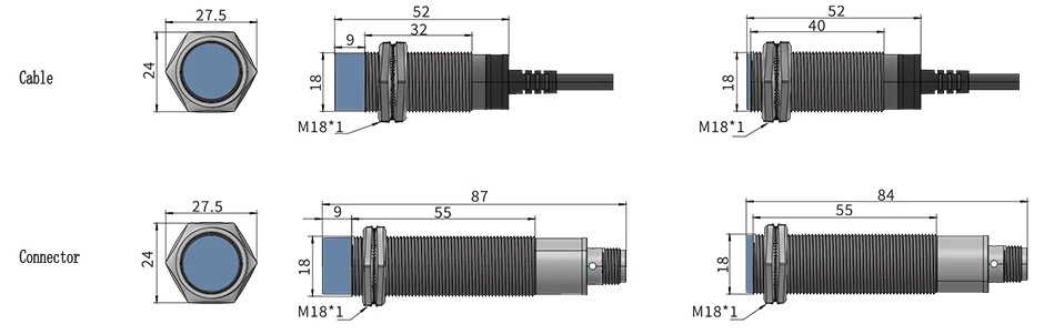 GTRIC M18 Series Industrial Proximity Switch Sensor Non-contact Distance 5mm 8mm NPN PNP 12-24V Non-Flush Flush