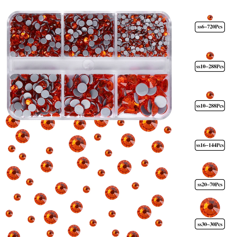 1540Pcs Mixed Sizes SS6-SS30 Glass Hotfix Rhinestones 6Grid Box Flat Back Glitter Crystal Strass Iron On Rhinestones for Clothes