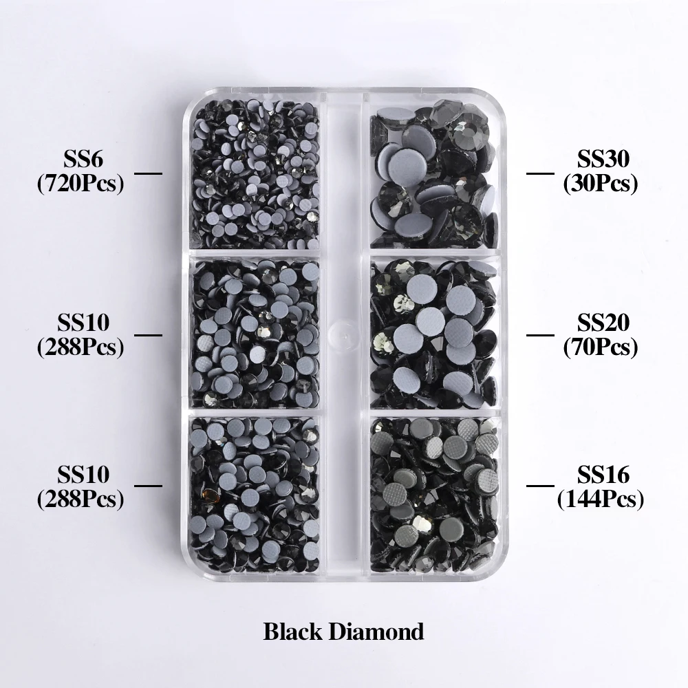 1540Pcs Mixed Sizes SS6-SS30 Glass Hotfix Rhinestones 6Grid Box Flat Back Glitter Crystal Strass Iron On Rhinestones for Clothes