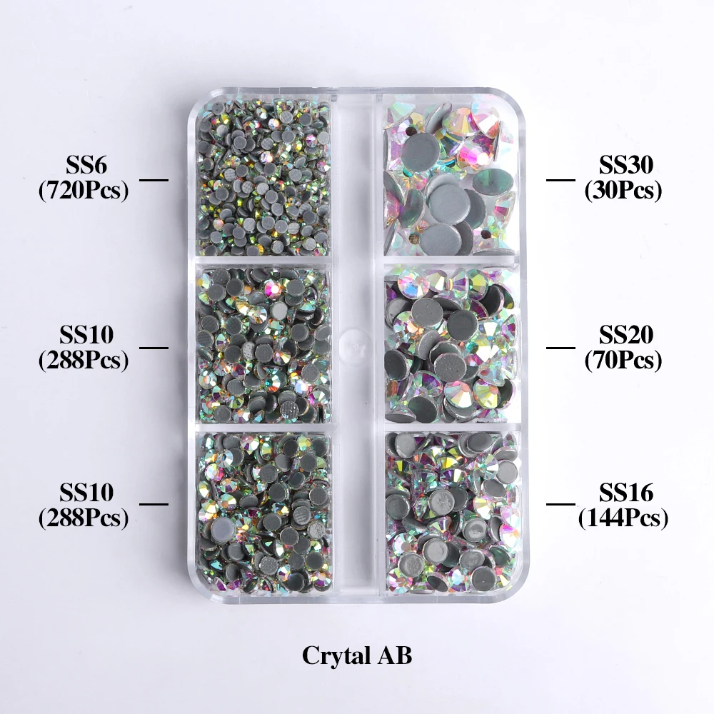 1540Pcs Mixed Sizes SS6-SS30 Glass Hotfix Rhinestones 6Grid Box Flat Back Glitter Crystal Strass Iron On Rhinestones for Clothes