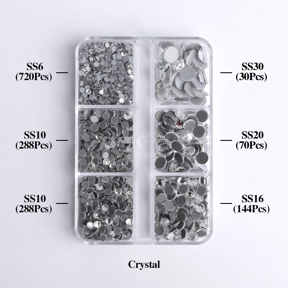 1540Pcs Mixed Sizes SS6-SS30 Glass Hotfix Rhinestones 6Grid Box Flat Back Glitter Crystal Strass Iron On Rhinestones for Clothes