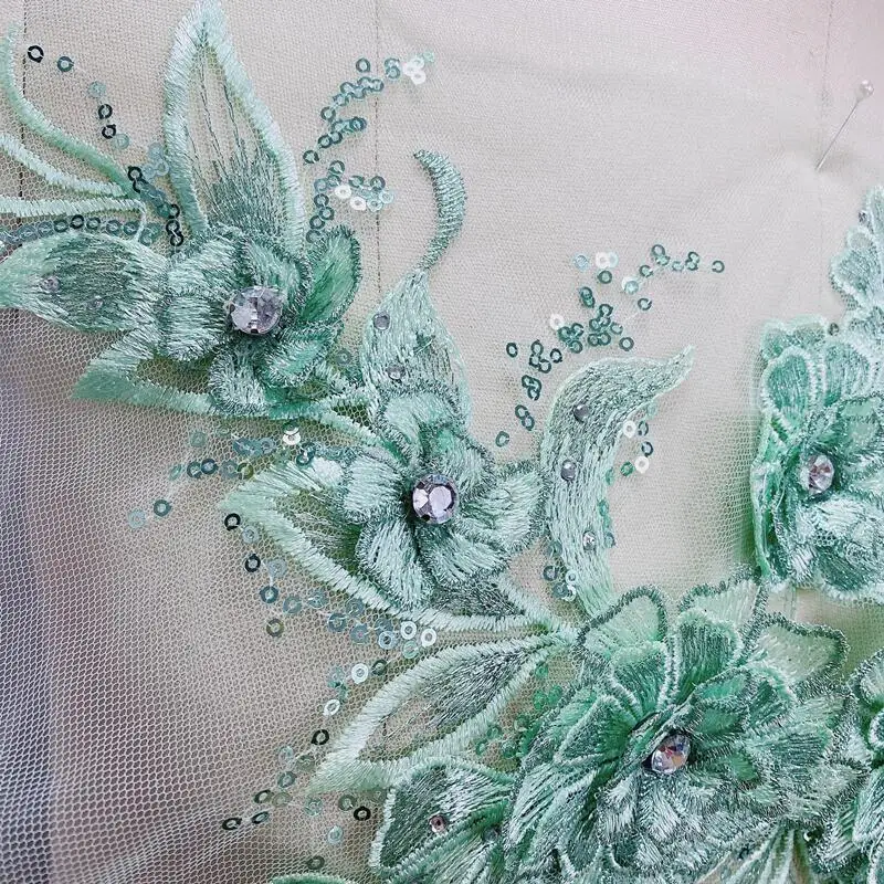 1 Piece Sequin Flower Wedding Gown Appliques Lace Fabric Embroidered Mesh Sew Patch For Dress DIY Decor 38*22CM