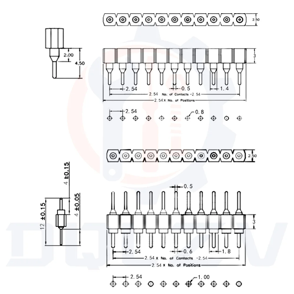 5PCS 1*40Pin 2.54MM Pitch Single Row Female/Male SMD Straight Needle Round Hole Pin Header Copper Foot Gold-Plated