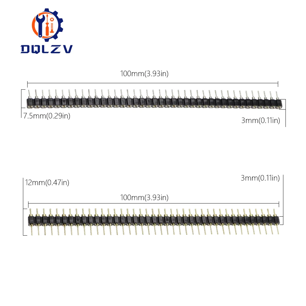 5PCS 1*40Pin 2.54MM Pitch Single Row Female/Male SMD Straight Needle Round Hole Pin Header Copper Foot Gold-Plated