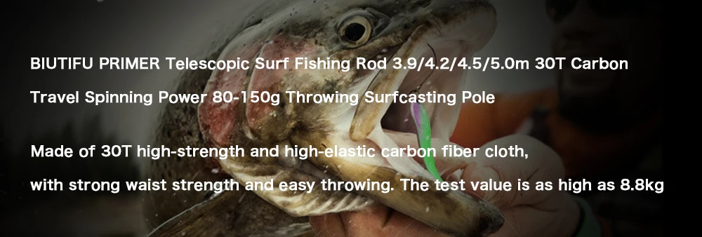 BIUTIFU Surf Rod 5.3/5.0/4.5/4.2/3.9m Telescopic Fishing Travel Spinning Power 60-200g Throw Surfcasting Shore Casting Pole