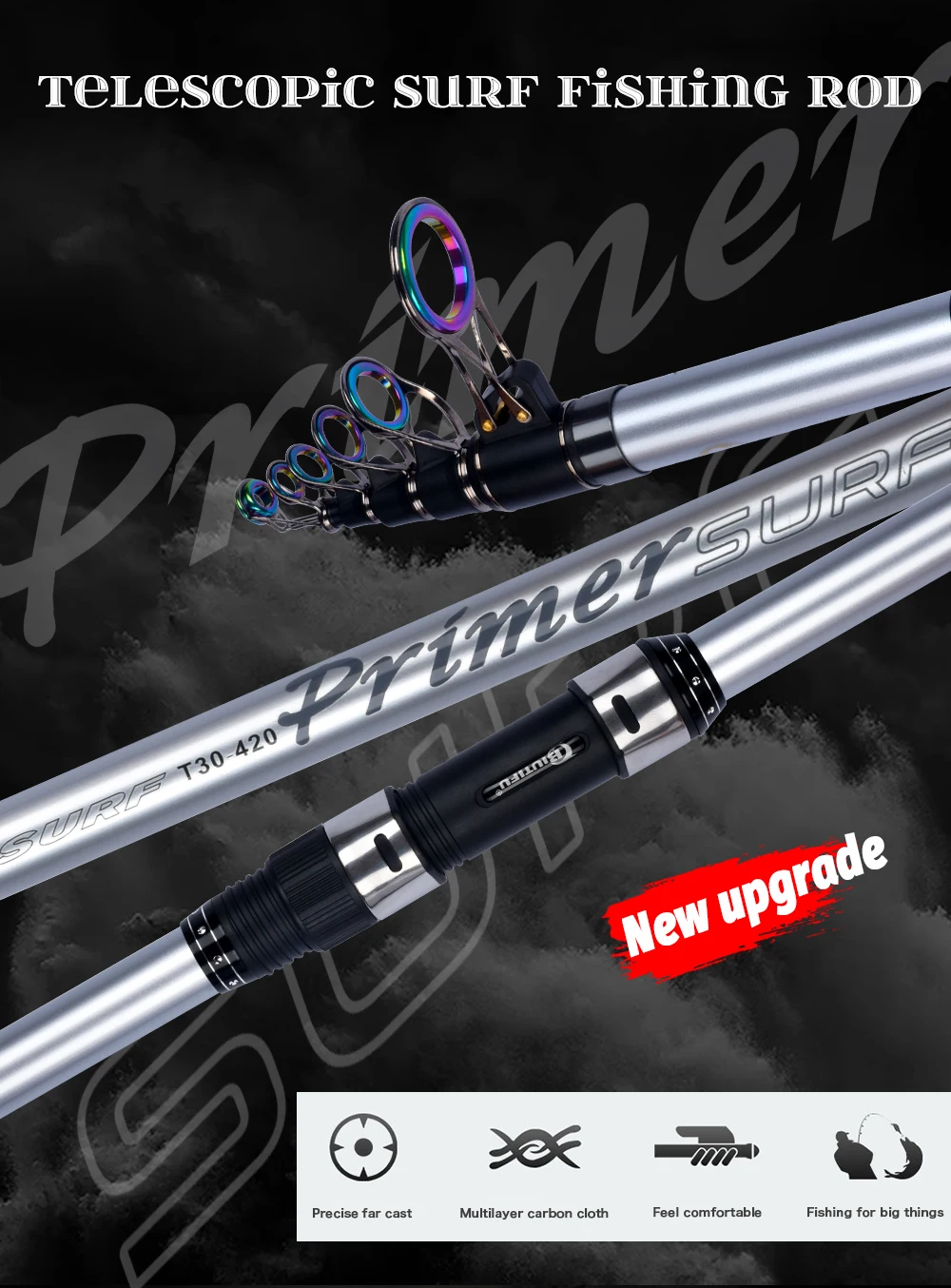 BIUTIFU Surf Rod 5.3/5.0/4.5/4.2/3.9m Telescopic Fishing Travel Spinning Power 60-200g Throw Surfcasting Shore Casting Pole