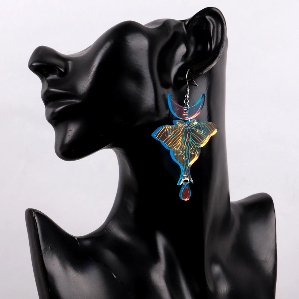 New Iridescent Luna Moth Laser Acrylic Earrings for Women 2023 Cute Butterfly Drop Dangle Earring Statement Jewelry Gifts