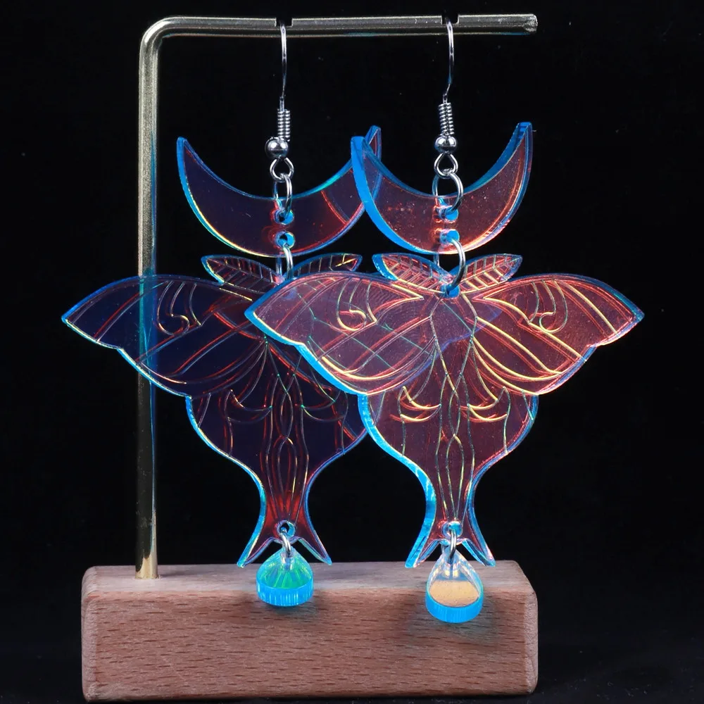 New Iridescent Luna Moth Laser Acrylic Earrings for Women 2023 Cute Butterfly Drop Dangle Earring Statement Jewelry Gifts