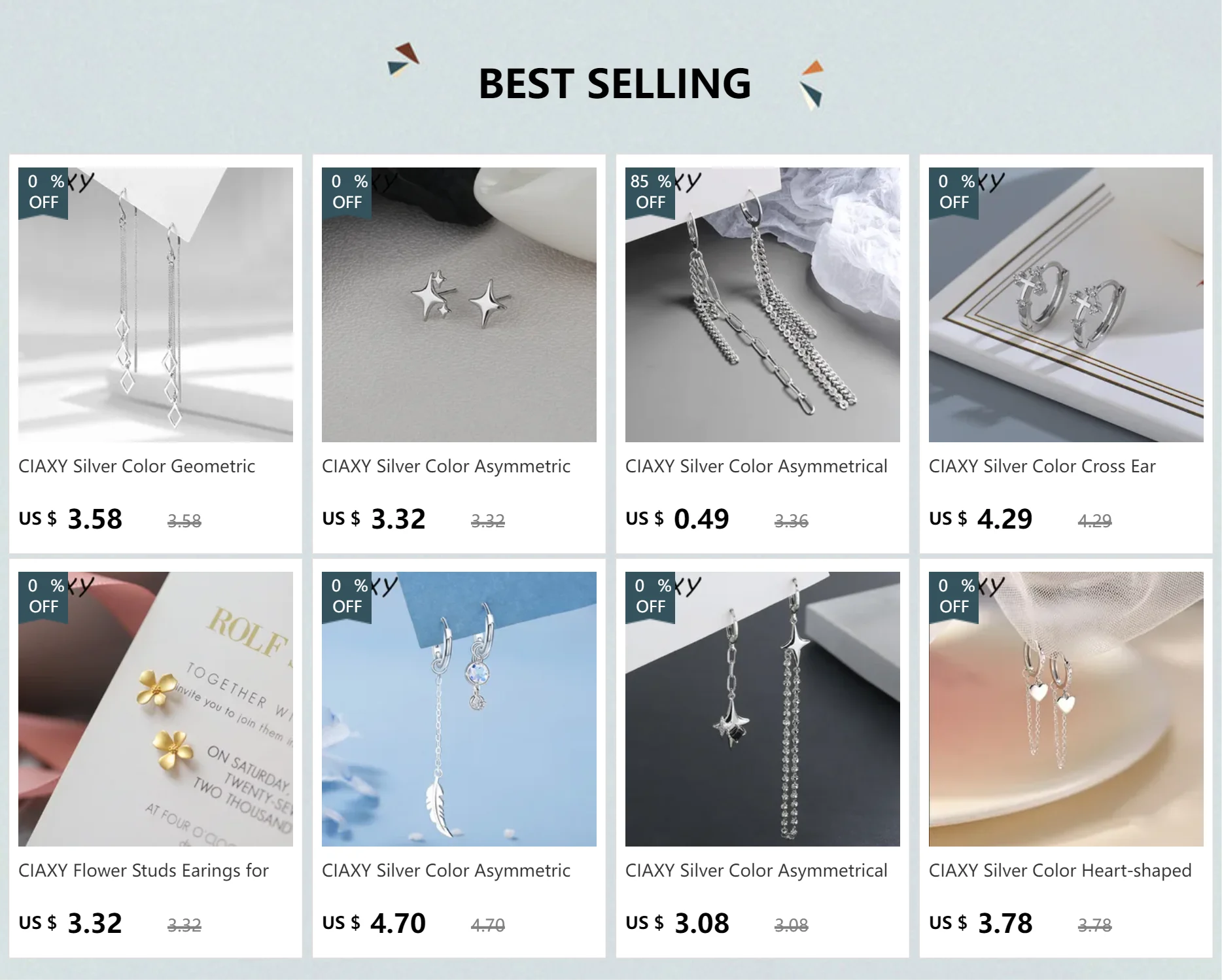 CIAXY Silver Color Asymmetrical Four-pointed Star Earrings for Women Simple Tassel Chain Drop Earrings Party Gift Jewelry