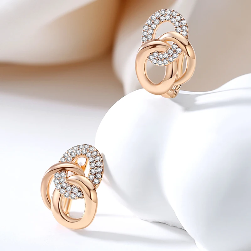 Unique Design Multi-Hoop English Earrings For Women SYOUJYO Natural Zircon Full Paved 585 Rose Gold Color Trendy Jewelry