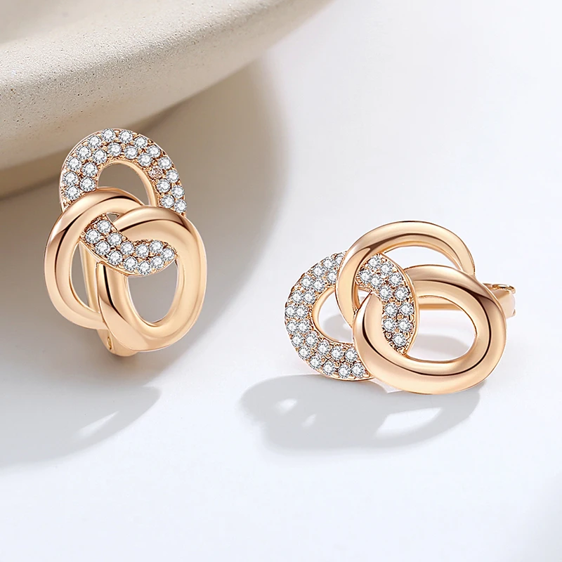 Unique Design Multi-Hoop English Earrings For Women SYOUJYO Natural Zircon Full Paved 585 Rose Gold Color Trendy Jewelry