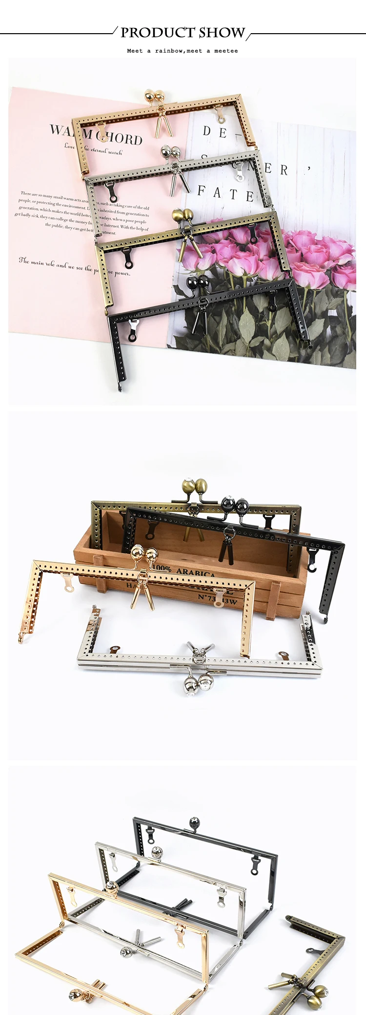 1/2Pcs Deepeel 20.5cm Square Bags Handle Handbag Sewing Brackets Purse Frame Metal Clasp DIY Bag Handles Sew Hardware Accessory