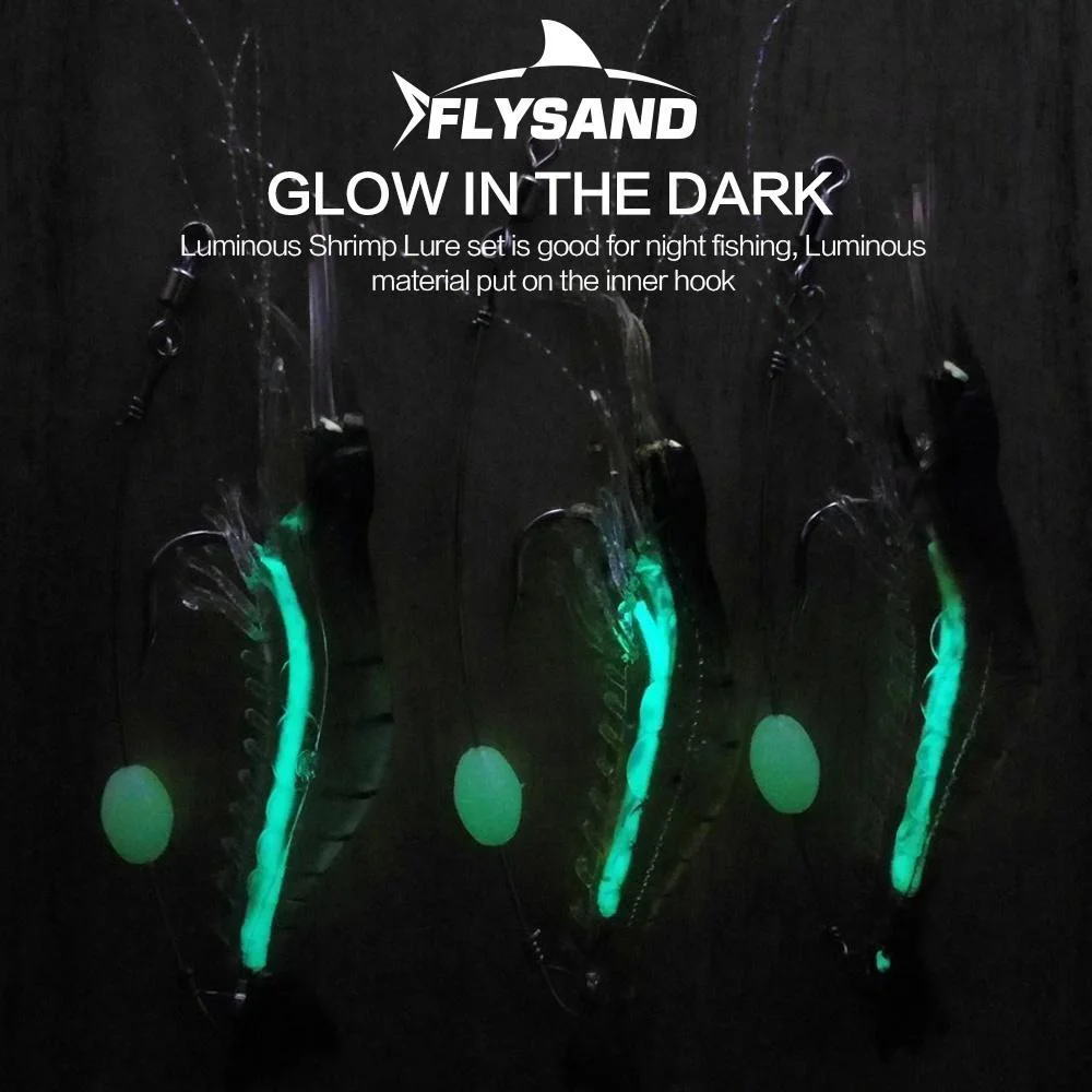 FLYSAND Shrimp Lure with Hooks Luminous Soft Fishing Lures Shrimp Bait Silicone Enticement Tackle Baits FlySand Fishing Tool