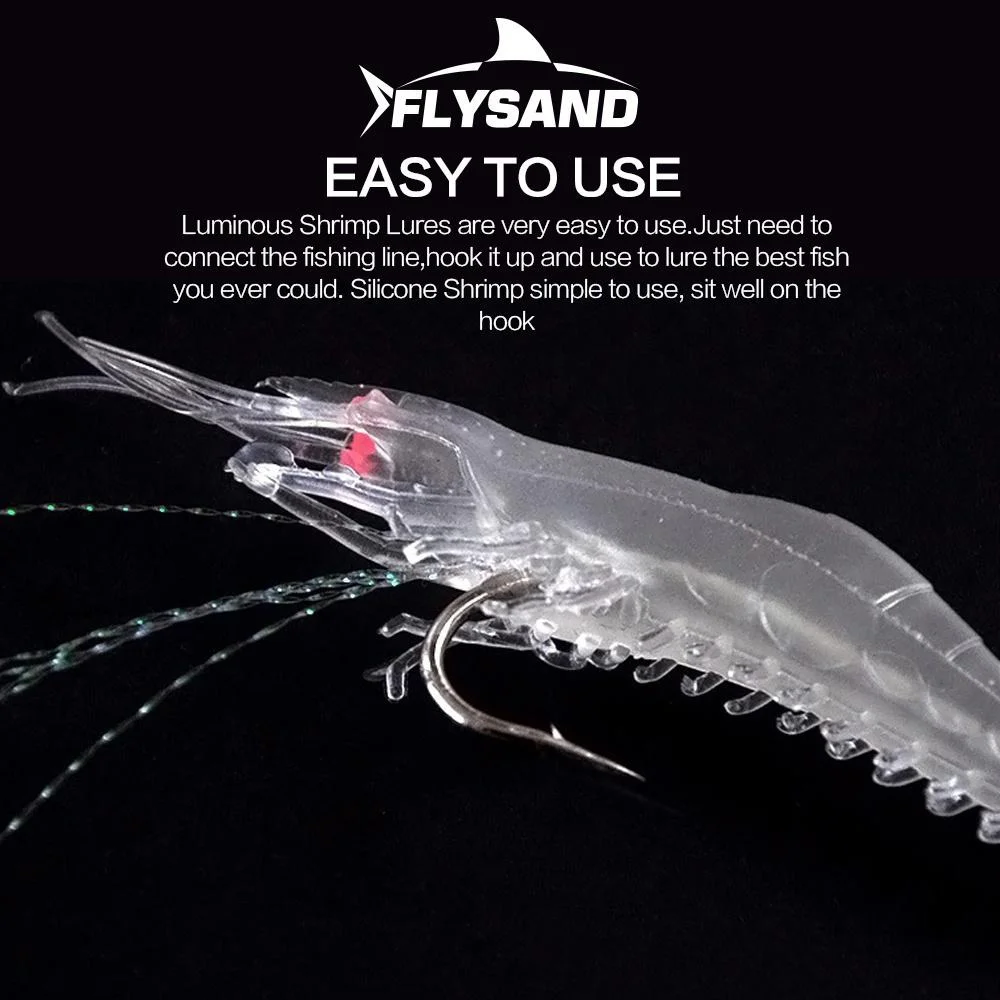 FLYSAND Shrimp Lure with Hooks Luminous Soft Fishing Lures Shrimp Bait Silicone Enticement Tackle Baits FlySand Fishing Tool