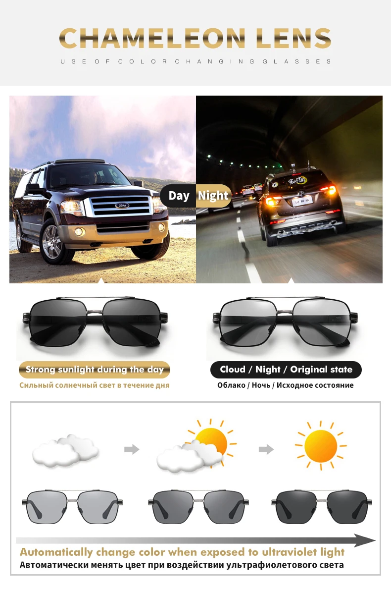 CoolPandas High Quality Sunglasses Polarized Men Women Photochromic UV400 Protection Driving Sun Glasses Unisex Chameleon Lens