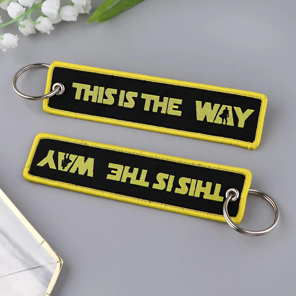 KKZ906 This Is The Way Motorcycle Keychain For Driver Men Gifts Cars Key Tag Embroidery Mandalorian Keyring Fashion Trinket