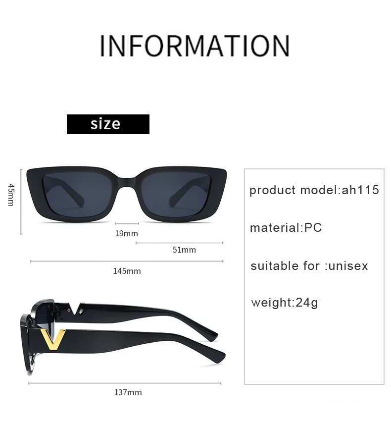 Fashion Rectangle Sunglasses Women Luxury Brand Vintage Small Frame Sun Glasses Ladies Classic Black Square Eyeglasses Oculos