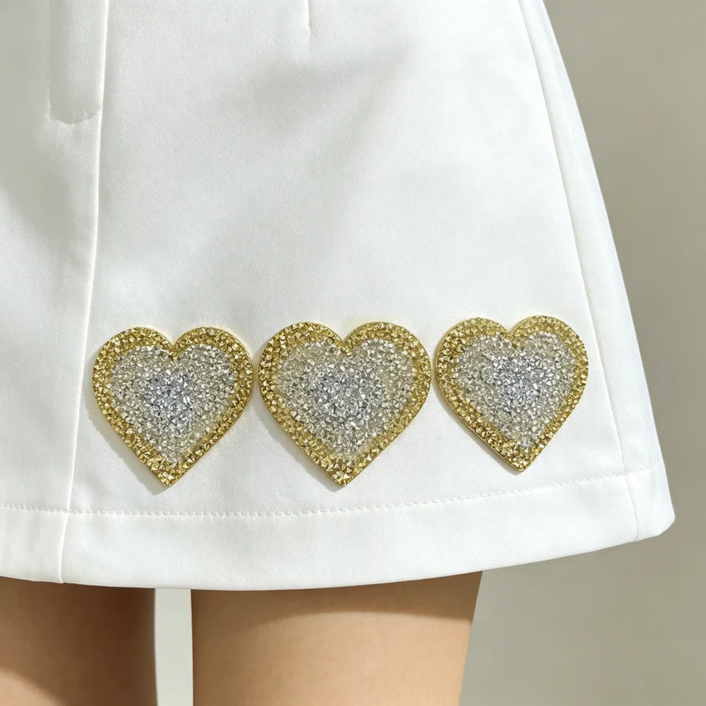 3Pcs Pink Yellow Blue Heart Rhinestone Patches Applique Iron on Glitter Shiny Repair For Clothing Jeans Decoration 6.8*6.3CM