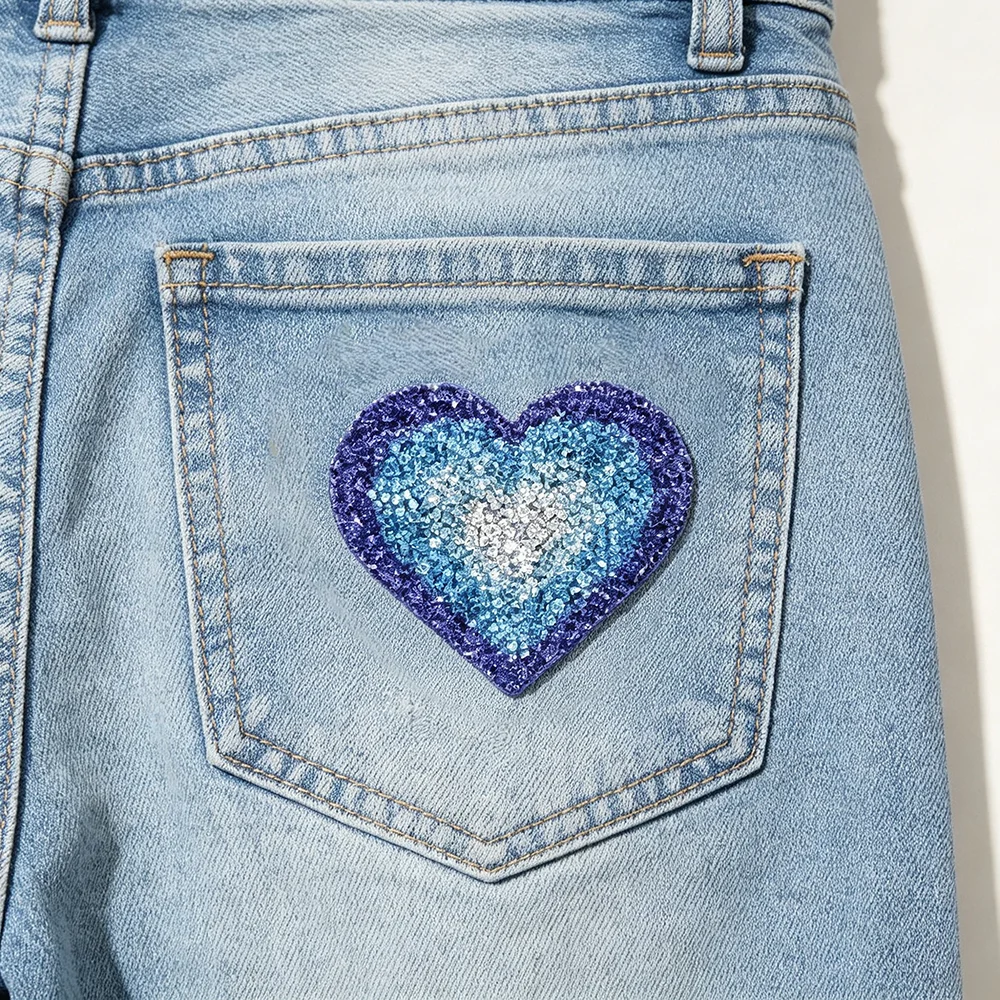3Pcs Pink Yellow Blue Heart Rhinestone Patches Applique Iron on Glitter Shiny Repair For Clothing Jeans Decoration 6.8*6.3CM