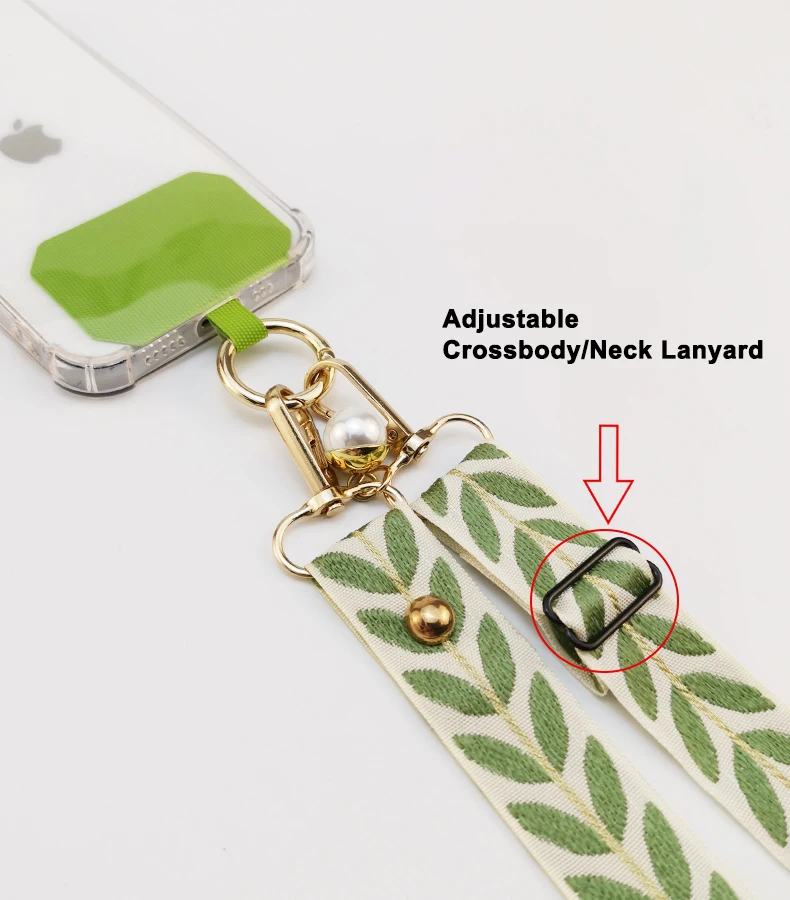 Adjustable Crossbody Long Mobile Phone Lanyard Wide Cloth Neckband Strap Rope Women's Pearl Hanging Ornaments Anti-Lost Lanyard