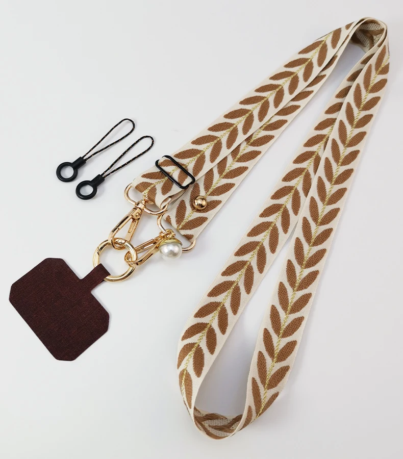 Adjustable Crossbody Long Mobile Phone Lanyard Wide Cloth Neckband Strap Rope Women's Pearl Hanging Ornaments Anti-Lost Lanyard