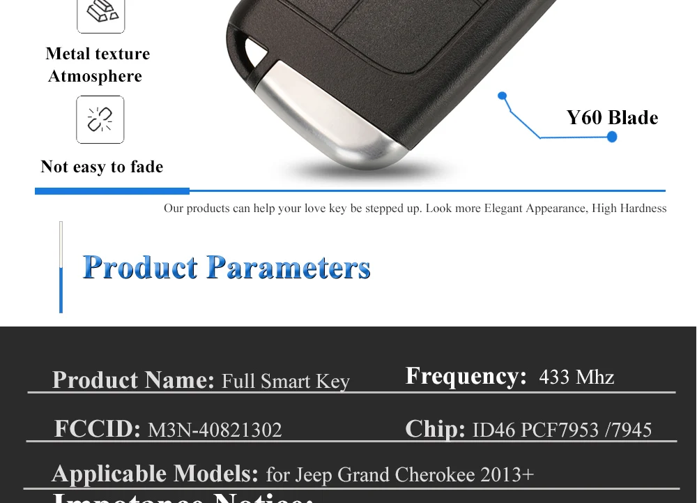 jingyuqin 2/3/4/5 Button Smart Remote Key M3N40821302 Fob 433MHz For Jeep Grand Cherokee 2013-2020 ID46 pcf7945 7953 Car Key Fob
