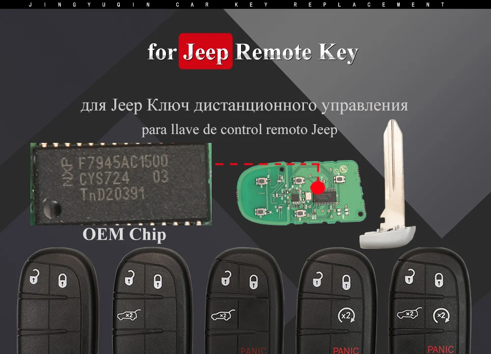 jingyuqin 2/3/4/5 Button Smart Remote Key M3N40821302 Fob 433MHz For Jeep Grand Cherokee 2013-2020 ID46 pcf7945 7953 Car Key Fob