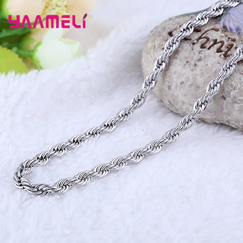 Top Sale Real Pure 925 Sterling Silver Necklace Jewelry Chain for Men Women 2MM 3MM 4MM Width Twisted Rope with Lobster Clasps