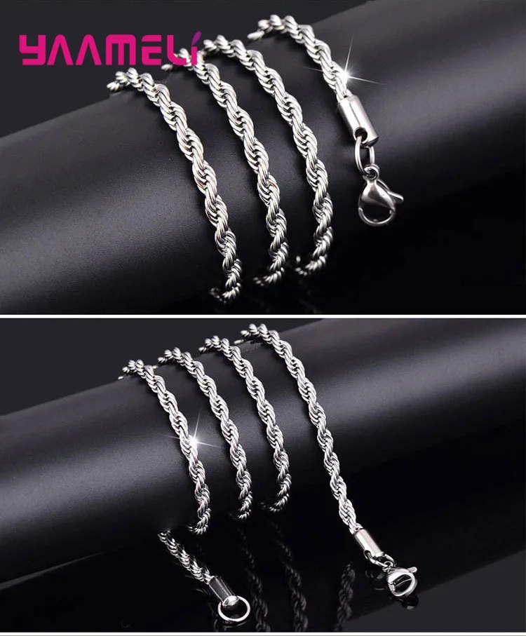 Top Sale Real Pure 925 Sterling Silver Necklace Jewelry Chain for Men Women 2MM 3MM 4MM Width Twisted Rope with Lobster Clasps