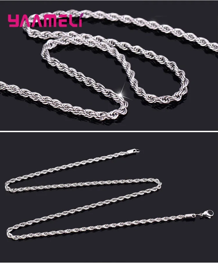 Top Sale Real Pure 925 Sterling Silver Necklace Jewelry Chain for Men Women 2MM 3MM 4MM Width Twisted Rope with Lobster Clasps